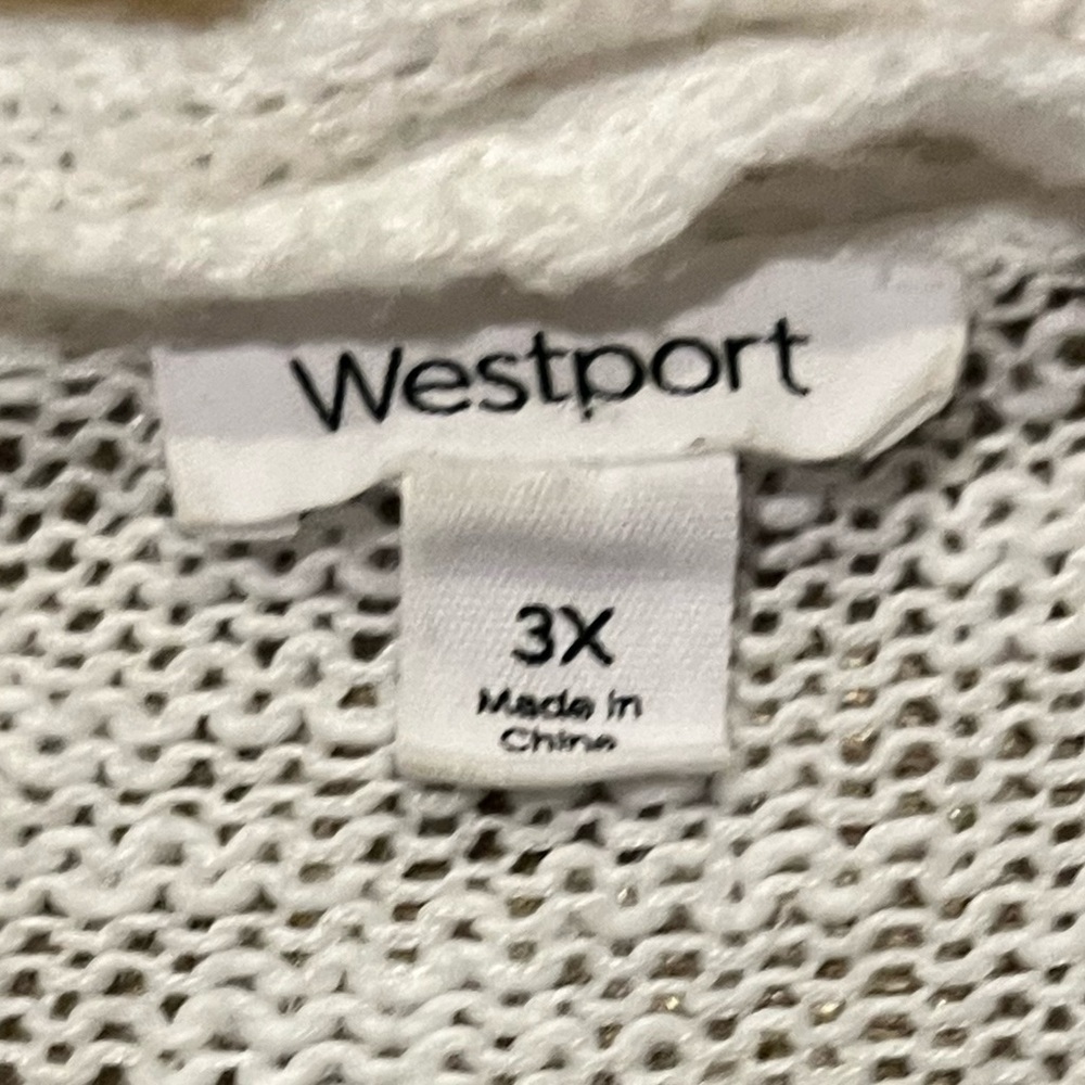 Westport Womens Open Front Cardigan Sweater Size 3X White Open Knit Waterfall - Picture 2 of 4